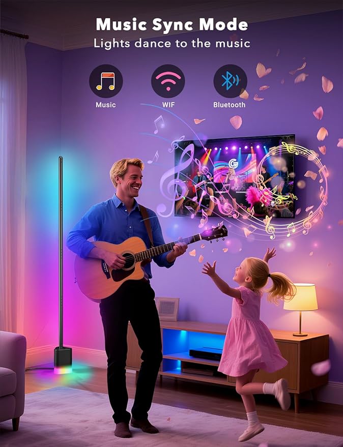 DAYBETTER Smart Floor Lamp, RGBW Corner Lamp Work with Alexa & Google Assistant, Ambient Lighting Floor Lamps for Bedroom, 16 Million DIY Colors, Music Sync, LED Floor Lamp for Living Room