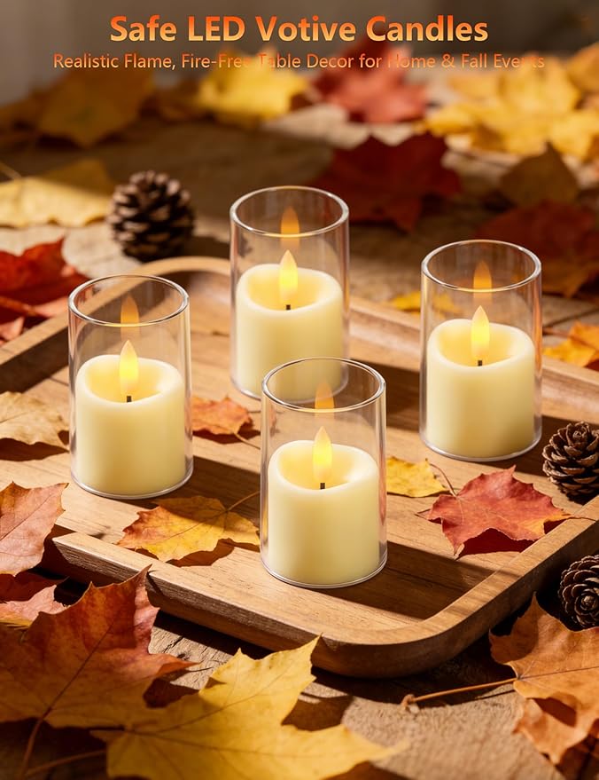 Rechargeable Acrylic Flameless LED Candles with Timer Control, Long Lasting Electric Tealights, Flickering Warm Glow Votive Candles for Holiday & Daily Decoration, (Set of 6, White)