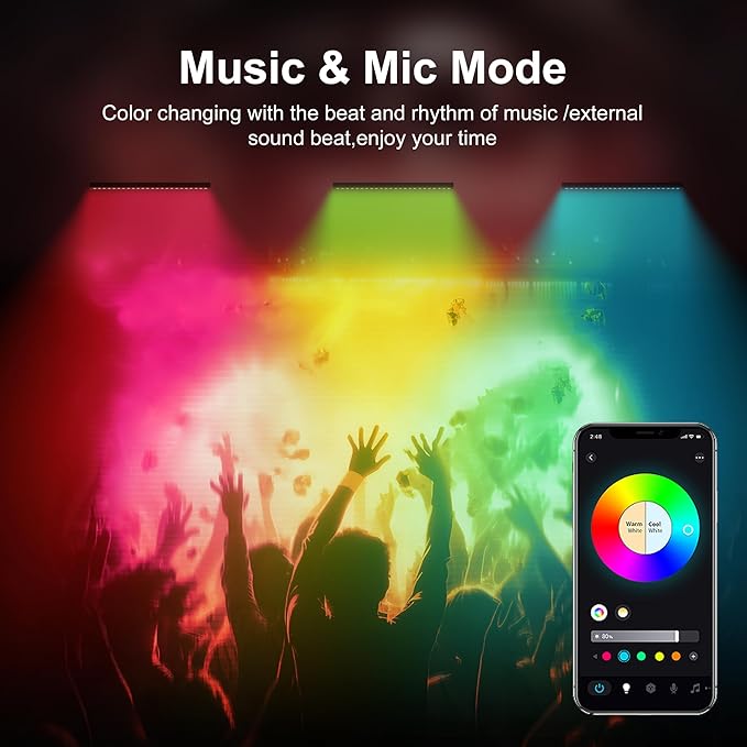 Smart Wall Washer Light Bar 20in RGBCW – Linkable Waterproof LED Light for Indoors/Outdoors with App/Voice Control, 16M Colors, Dimmable, Music Sync, 50 Scene Modes, Timer, AC120V