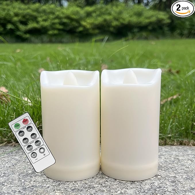 2 Pack LED Flameless Candles Battery Operated Outdoor LED LightFake Flickering Waterproof Candles for Home Decorations Garden Decor Wedding Party Christmas Party