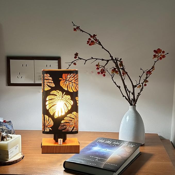Industrial Table Lamp with USB Ports and Outlet, Rustic Dimmable Bedside lamp with Charging Station, Metal Square Shadow Nightstand Lamp, Night Light for Kids Bedroom Living Room End Tables