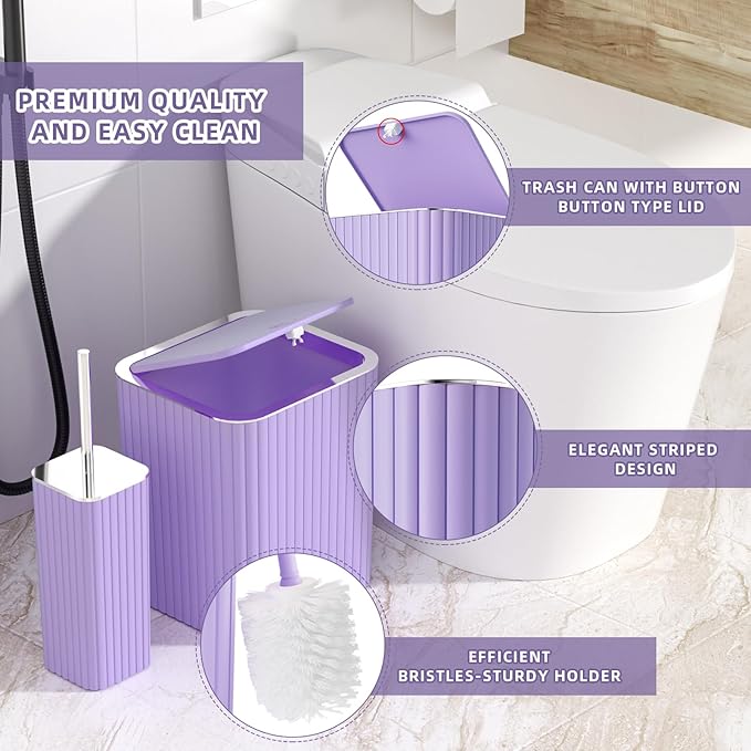 XLHOMO Bathroom Accessories Set - 25PC Bathroom Sets with Shower Curtain and Rugs, Purple Bathroom Accessories with Trash Can, Soap Dispenser, Soap Dish & Toilet Brush