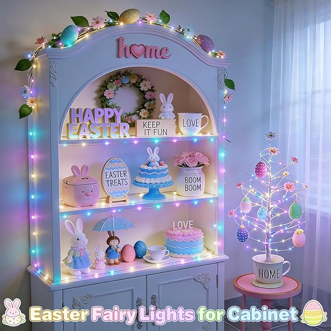 JMEXSUSS 100 LED USB Easter Lights Plug in, Pastel Fairy Lights with Timer for Outdoor & Indoor, Twinkle Lights for Bedroom Girl's Room Fireplace Easter Decorations