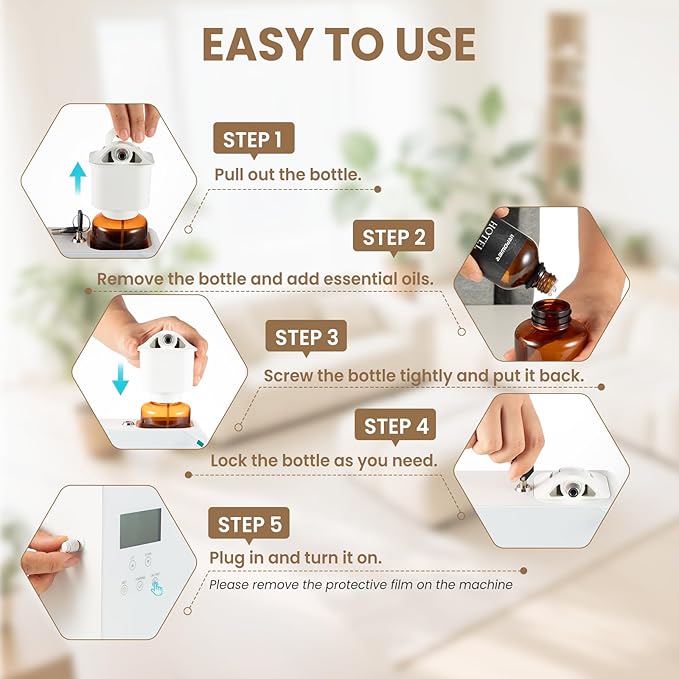 URPOWER 300ml Waterless Nebulizing Scent Diffuser Up to 3000 Sq Ft, Smart APP Control HVAC/Wall Cold-Air Aromatherapy Machine with Lockable Oil Bottle for Home/Office/Hotel Starter Oil Included
