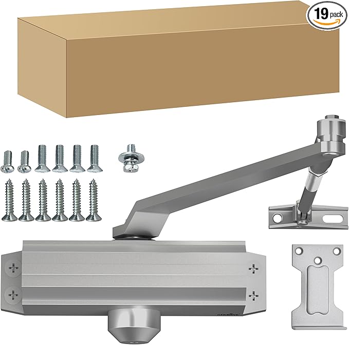Automatic Door Closer Heavy Duty Spring Size 2 Hydraulic Aluminum Alloy UL 3-Hour Fire Rating Surface Mounted Residential Commerical Door Closures Adjustable Speed Door Weights 88-144 Lbs