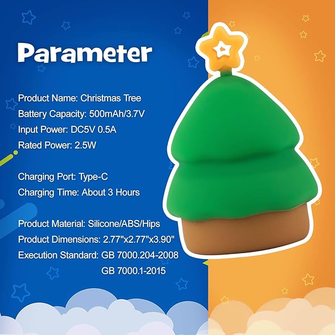 Squishy Christmas Tree Night Light with RGB Modes Dimmable Nursery Breastfeeding Nightlight Hangable Cute Christmas Lamp Novelty Rechargeable Silicone Touch Bedside Lamp for Bedroom Dorm Decor