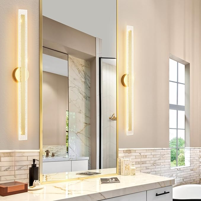 Modern Wall Sconces 31.5In Gold Wall Light Fixtures 3000K Dimmable LED Sconce Lighting Indoor Hardwired Wall Lamps for Living Room Bedroom Hallway Stairs