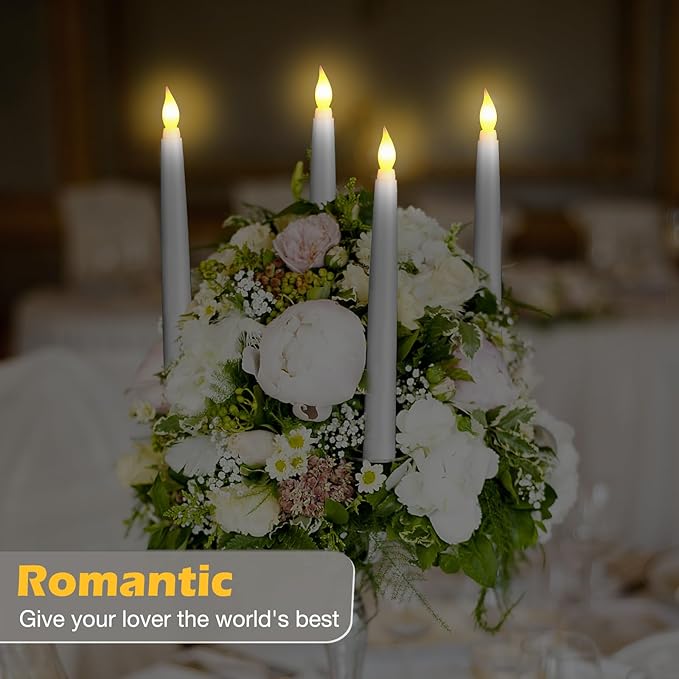 Tuanse 24 Pack Flameless Flicker Taper Candles Bulk with Remote and Timer, Battery Operated LED Warm White Taper Candles Light for Home Wedding Decoration Gifts(White,8 Inch)