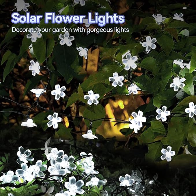 ITICdecor Outdoor Solar Flower String Lights Waterproof 50 LED Fairy Light Decorations for Christmas Tree Garden Patio Fence Yard Spring (Cool White)