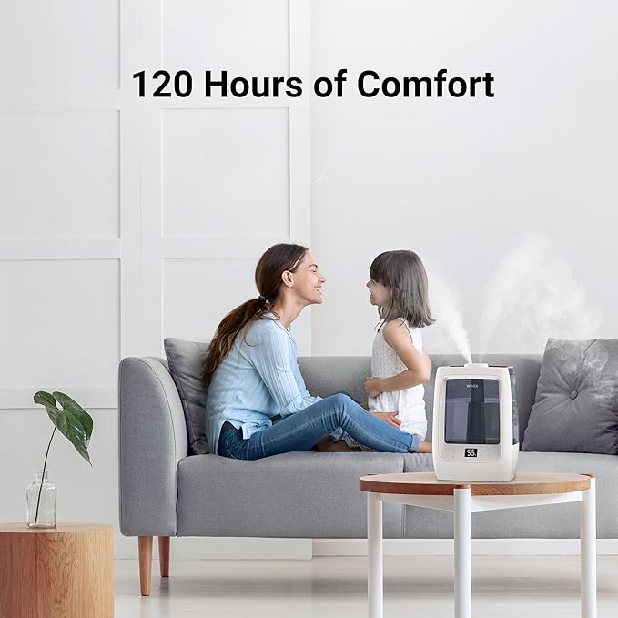 Winix L201 Large Room 2-Gallon Ultrasonic Humidifier - Warm & Cool Mist, 120-Hour Runtime, Adjustable Humidistat, Dual 360° Mist + Demineralization Capsules and Aromatherapy Pads Included