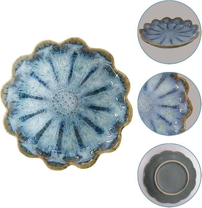 Lotus Ceramic Jewelry Tray, Small Trinket Jewelry Ring Holder Organizing Dish, for Parents Daughter Friends Sister, Birthday Gifts for Women, Retro Blue