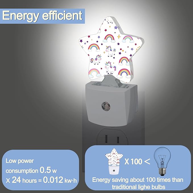 Unicorn Rainbow Nightlight,Colorful Stars Star Night Lights Plug into Wall Decorations for Bedroom Bathroom,Dusk to Dawn Sensor Kitchen Hallway Stairs Energy Efficient Desk Lamp
