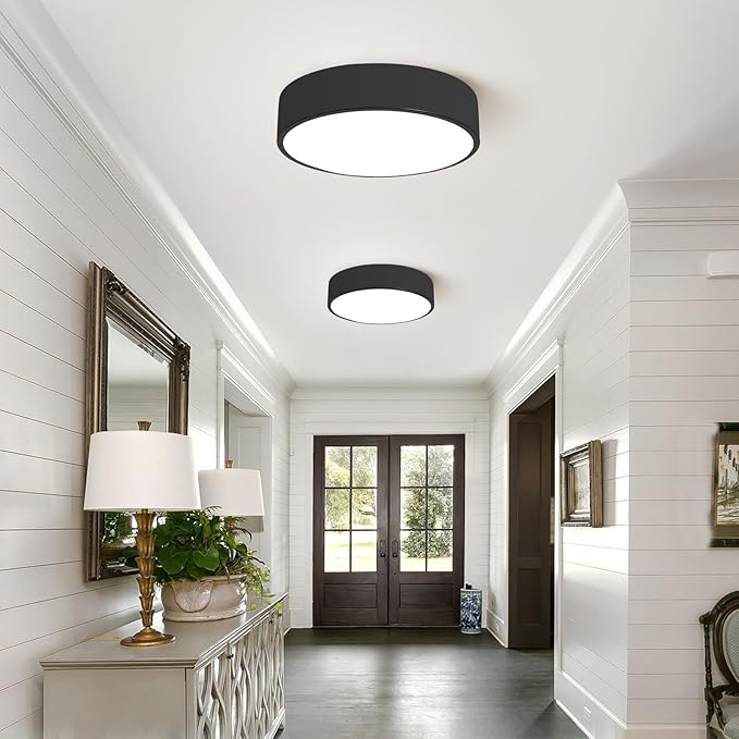 Black LED Flush Mount Ceiling Light,Modern Round Lighting Fixture, Dimmable Ceiling Lamp for Hallway,Kitchen,Entryway,11.8 Inch