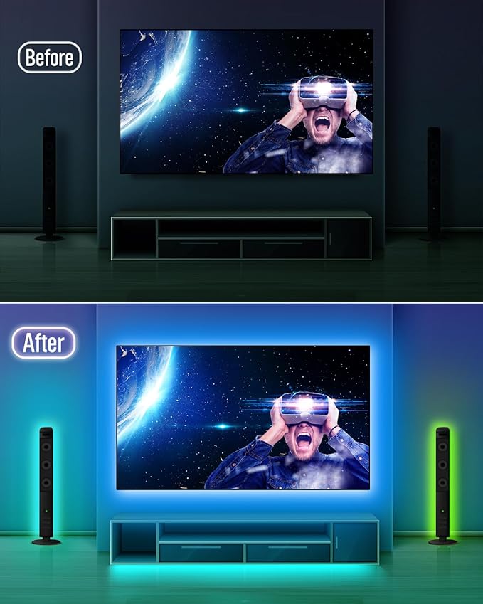 Daymeet LED Lights for TV Backlight, 13.1ft USB RGB Light Strip for 40-65 Inch Behind Lighting, Color Changing With Remote, Music Sync, Bluetooth APP Control for Bedroom, Computer, PC