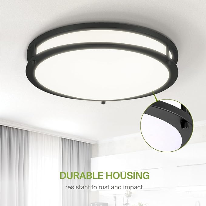 ASD LED 16" Round Flush Mount Lighting, Close to Ceiling Light Fixture | 3CCT, Dimmable, Energy Star, ETL Listed | 24W 1854LM 3000-5000K 120V | Low Profile Double Ring Lamp | Black, 4 Pack