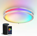 ASD LED 16" Round Flush Mount Lighting, Close to Ceiling Light Fixture | Smart, Multicolor, Dimmable, ETL Listed | 24W 1575LM RGB-2700-6500K 120V | Low Profile Double Ring Lamp | Nickel