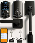 Veise VE017-D Smart Fingerprint Front Door Lock Set, App Control, 8-in-1 Keyless Entry Deadbolt with Lever Handle, Touchscreen Keypad, IP55 Weatherproof, Auto Lock, Easy Install, Matte Black