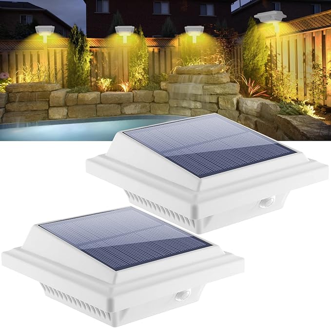 KEENZO Solar Powered Gutter Lights Waterproof Outdoor Dusk to Dawn 25 LED Deck Fence Wall Stair Step and Yard Cool/Warm White LED Eaves Garden Landscape Pathway (Warm White Light_2 PCS, White)