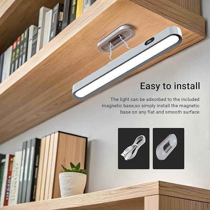 Under Cabinet Lighting, 2600mAh Rechargeable Mirror Light, 3 Colors Adjustable Magnetic Dimmable Closet Lights with Battery Level Display, Wireless Under Counter Lights for Kitchen, Bedside