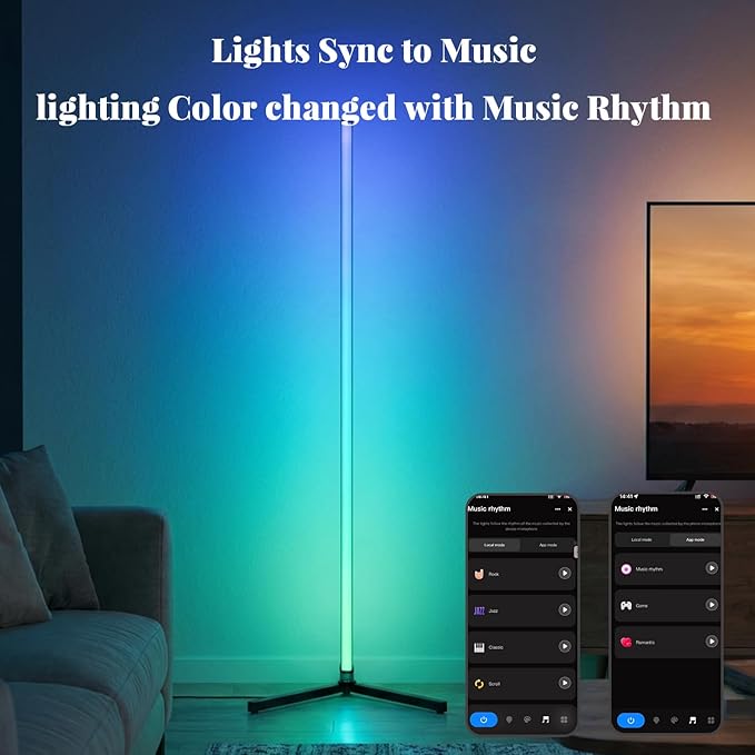 RGB Floor Lamp LED Corner Floor lamp smart Floor lamp with Music Sync Lighting, App & Remote Control, 16 Million Colors Living Room & Gaming Room (1 Pack with Alexa Voice Control)