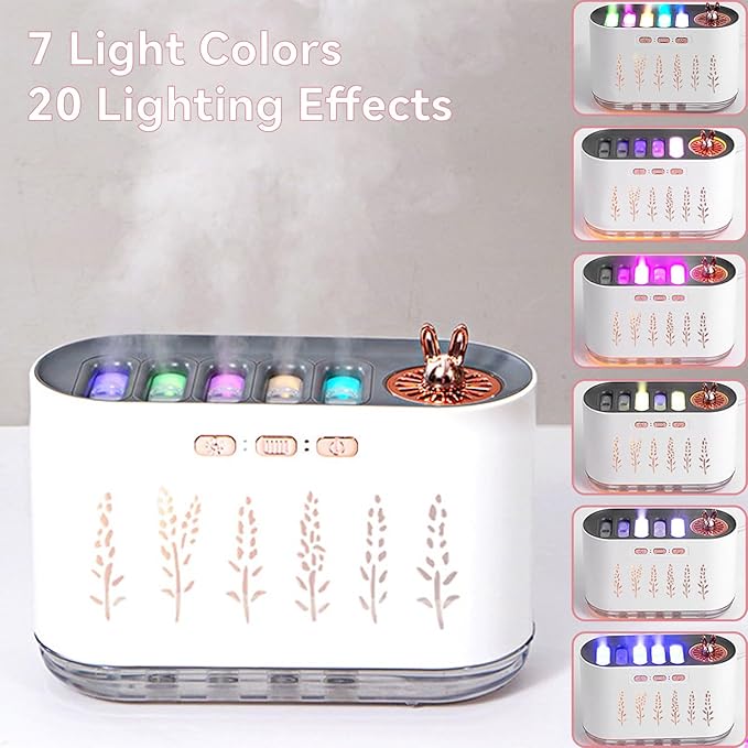 5 Nozzle Cool Mist Humidifier, Music-Sensing Humidifier Diffuser with 20 Color LED Light, 700ML Essential Oil Diffuse, Auto Shut-Off, Aroma Diffusers Humidifiers for Bedroom Home Office (Pink)