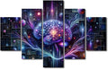 5 Panel Digital Brain Canvas Wall Art for Bedroom Neurological Data Analysis Painting House Decorations Technology Print Artwork Canvas Framed Artwork for Walls Posters framed Ready to Hang 60"Wx40"H