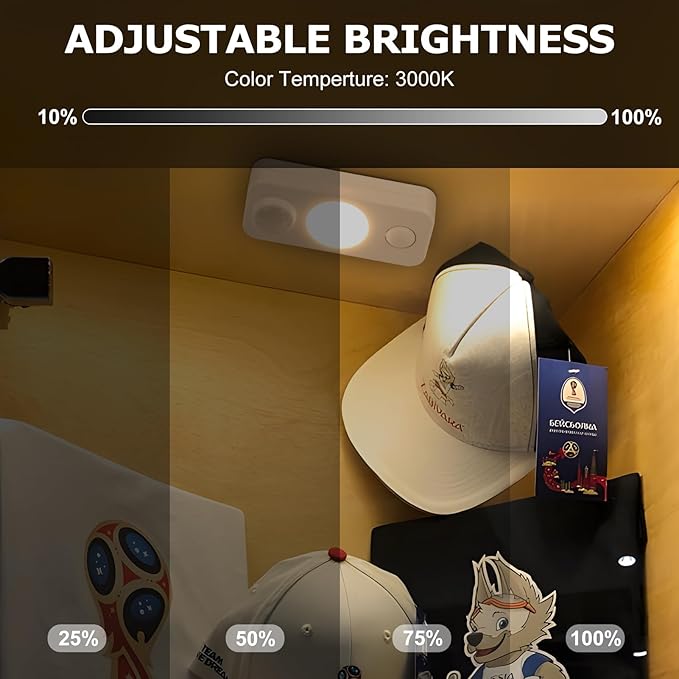 LED Motion Sensor Puck Lights, Rechargeable Cabinet Lights, Stick on Wireless LED Night Light for Closet, Drawer, Shelf, Under Cabinet, Warm White 4Pack, USB Charging Cord Included