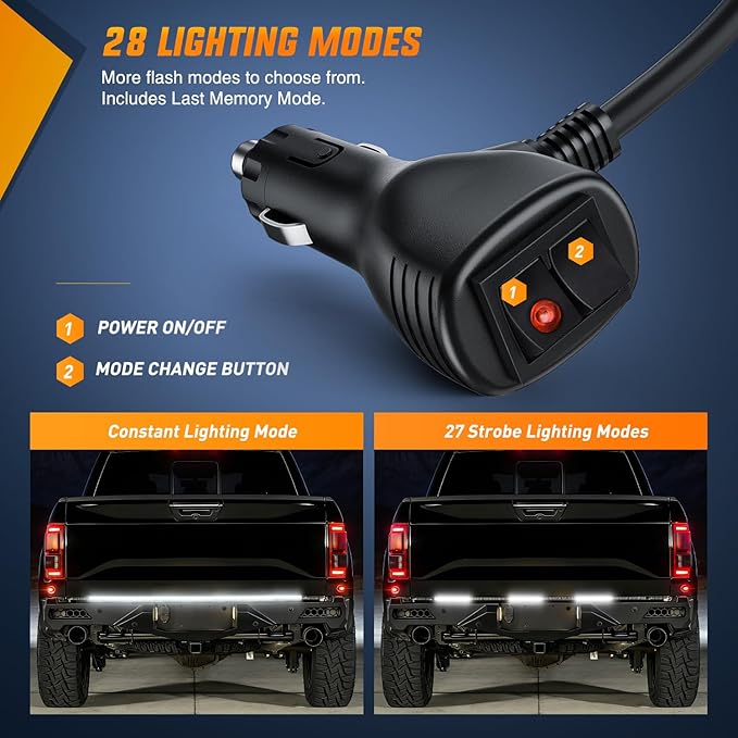 Nilight 48 Inch Truck Tailgate Strobe Light Strip Tail Emergency Bar Rear Window Warning Lamp Ultra-Bright Double Row 288 LED for Pickup Trailers Construction Vehicles Car SUV, White
