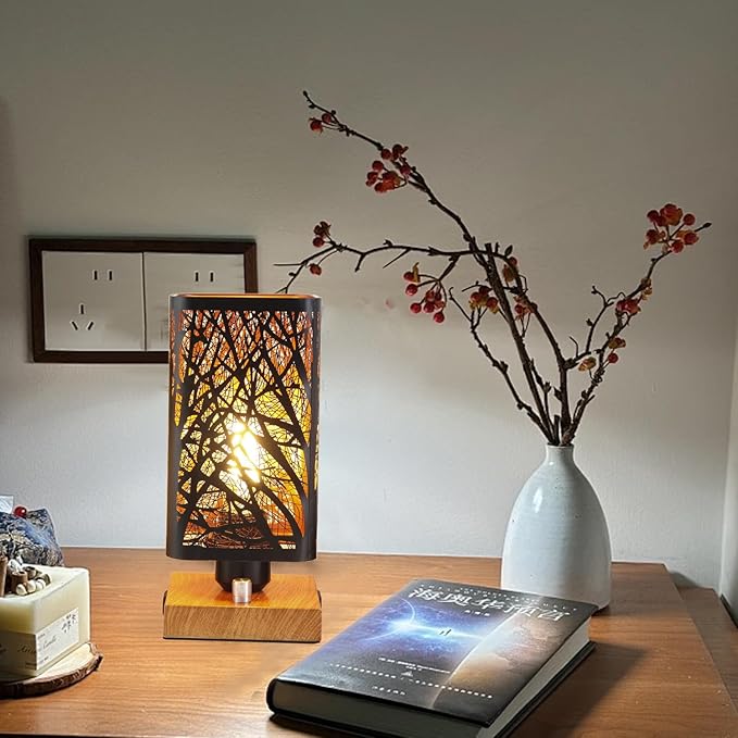 Industrial Table Lamp with USB Ports and Outlet, Rustic Dimmable Bedside lamp with Charging Station, Metal Square Shadow Nightstand Lamp, Night Light for Kids Bedroom Living Room End Tables