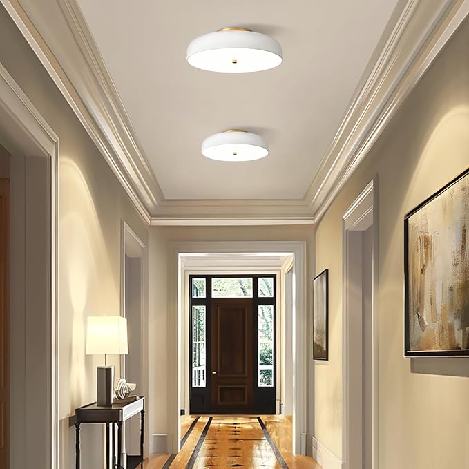 Dimmable LED Ceiling Light, White and Gold Light Fixture, Mid-Century Semi Flush Mount Ceiling Light 5CCT 2700K-6000K Ceiling Lamp for Laundry Room Kitchen, Bedroom, Hallway(15.8in)
