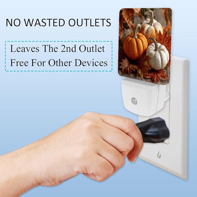Thanksgiving Pumpkins a (1) Plug-in Led Night Light with Auto Dusk to Dawn Sensor for Hallway,Bedroom, Kids Room, Kitchen, Stairway, 2 Pack