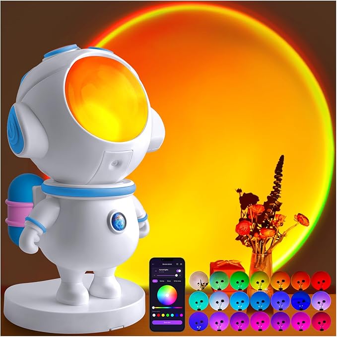 Astronaut Sunset Lamp Projector,720° Rotation Magnetic Head LED Night Light,Endless Colors Aesthetic Mood Lighting for Room Decor,Sunset Light for Tiktok,Party,Photography,Space Gifts for Kids/Adults