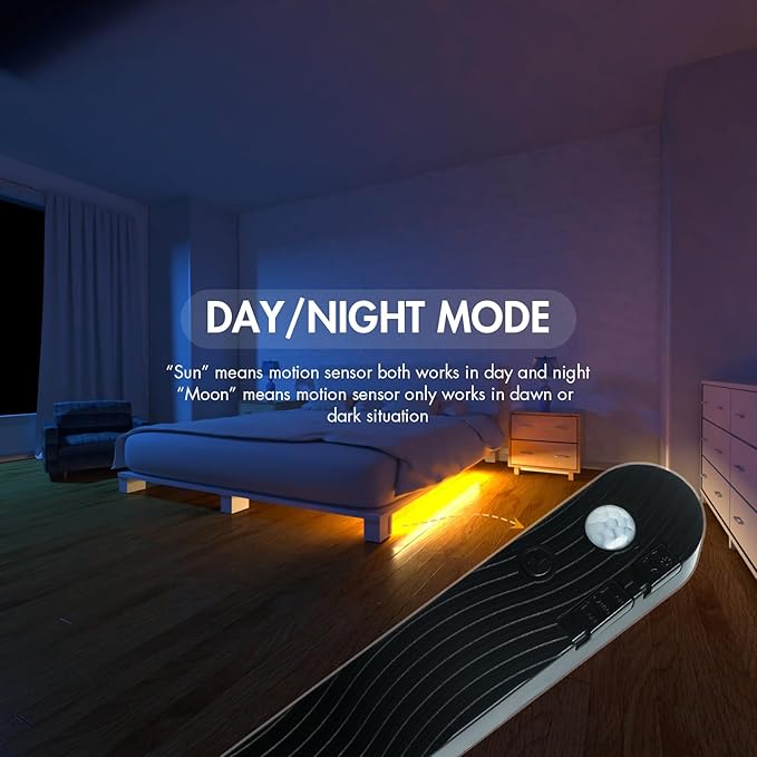 Sensky Motion Activeted LED Strip Lights Rechargeable Motion Sensor LED Strip Dimmable Cabinet Strip Lighting for Wardrobe, Gun Safe, Cabinet, Pantry, Closet (2M Black, Warm White)