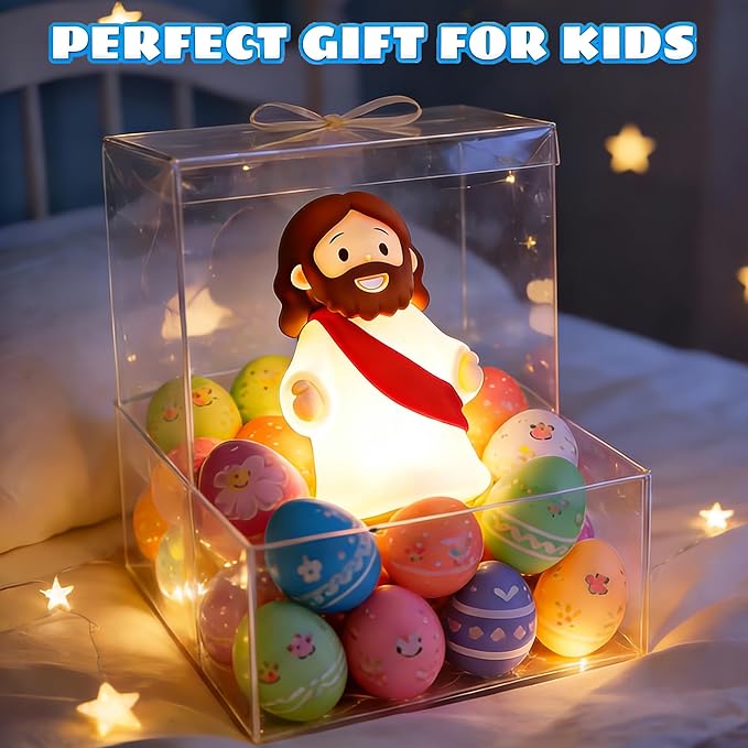 Jesus Night Light Rechargeable Bedside Lamp, Dimmable Silicone LED Religious Gift & Decor, Portable & Cordless for Baptism, Sunday School & Church Gathering Gifts, Christmas and Easter Holiday Gifts