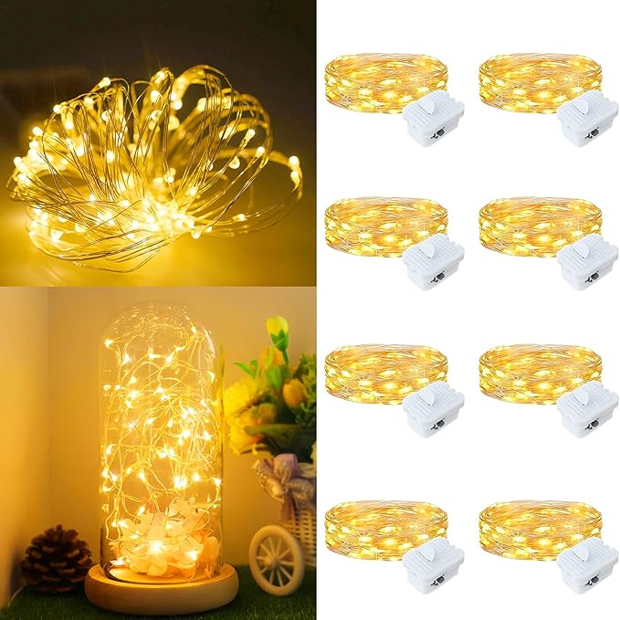 8Pack Fairy Lights Battery Operated, 7ft 20 LED 3 Modes Speed Twinkle Mini String Lights Waterproof Silver Wire Firefly Starry Lights for Mason Jars Wedding Party Christmas Decorations