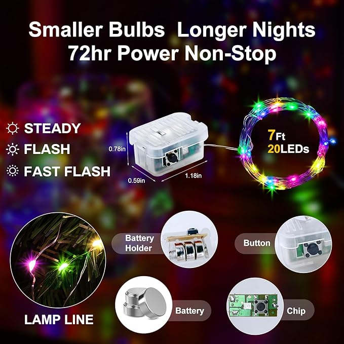 Aogist Led Fairy Lights 3 Modes Battery Operated String Lights Waterproof Silver Wire 7 Feet Firefly Starry Moon Mason Jar Lights for DIY Wedding Party Christmas (6-Colors, 12 Pack)
