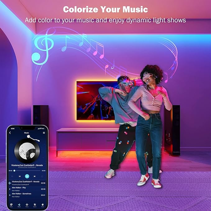 Leeleberd 32.8ft Led Strip Lights Smart App Music Sync Color Changing RGB Led Light Strips Bluetooth LED Strips with Remote Led Lights for Bedroom Home Decoration