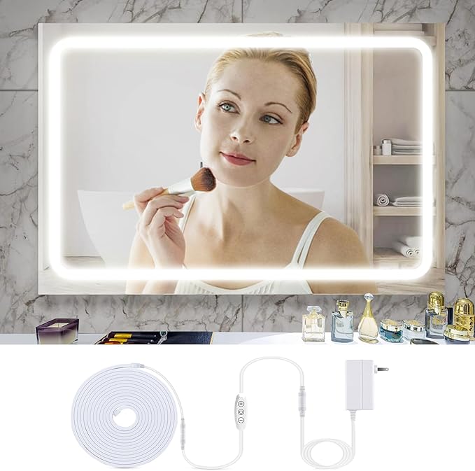 Flexible Vanity Light Strip LED Vanity Lights for Mirror Dimmable Mirror Lights for Makeup Cuttable 6.5ft Makeup Light Strip 6500K Daylight for Dressing Table, Bathroom Mirror, and DIY Mirror