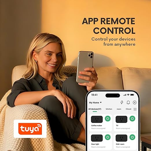 BXST WiFi Smart Plug 15A 1800W, Smart Outlet with Timer & Countdown, Voice Control with Alexa & Google Home, 2.4GHz WiFi Socket for Home Appliances, No Hub Required, CE FCC Listed, Black, 2 Pack