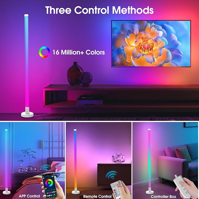 Corner Floor Lamp, RGB LED Corner Lamp with Smart App and Remote Control, 16 Million Colors & 200+ Scene, Music Sync, Color Changing Ambient Mood Lighting for Living Room, Bedroom, Gaming Room