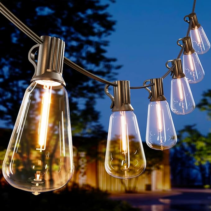 Outdoor String Lights 20FT - LED Waterproof Patio Lights Shatterproof ST38 Edison Bulbs, Connectable Hanging Vintage Lights for Outside Indoor Garden Backyard Deck Porch Party Decor