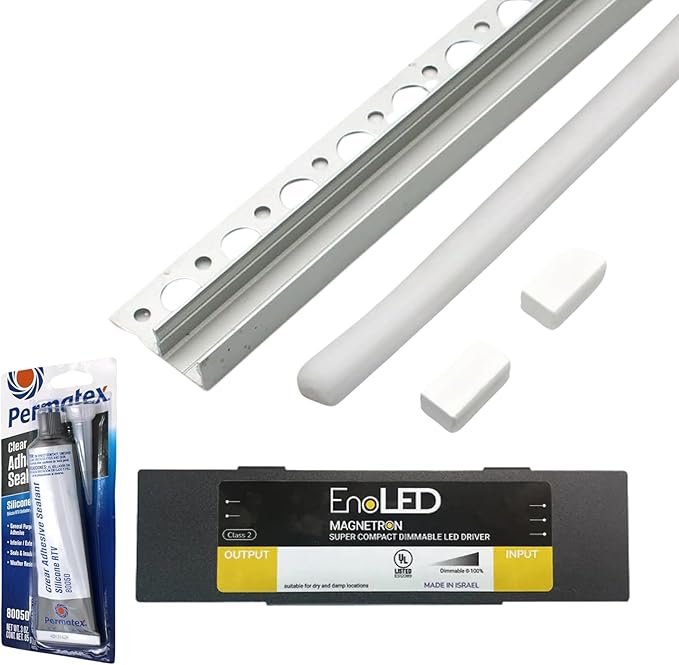 Wired4Signs Nicho Series White LED Tile Edge Light Strip Kit 24V DC Warm White 3000K Waterproof Silicone Profile Dimmable for Bathroom Shower Accent Lighting (2m (78")) LED KIT + Driver
