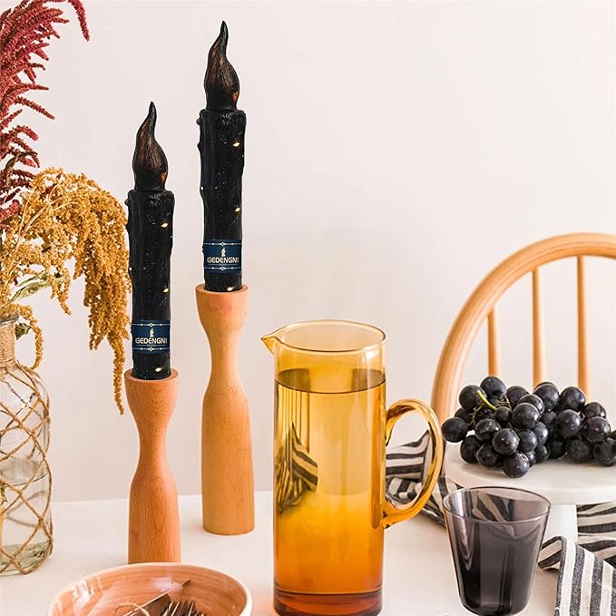 Magical Candlesticks Flameless Taper Candle, 2pcs Black LED Tapered Candles Remote Dipped Candle 6inch Battery Chandelier for Enchanting Weddings and Harry Potter Inspired Vigils(LW2P-BA)