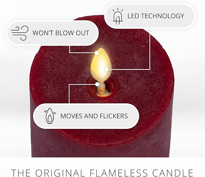 Luminara - Flameless LED Battery Operated Flickering Pillar Candles - Red - Pack of 1-3x6.5 - Realistic Moving Flame Real Wax Indoor/Outdoor Decor