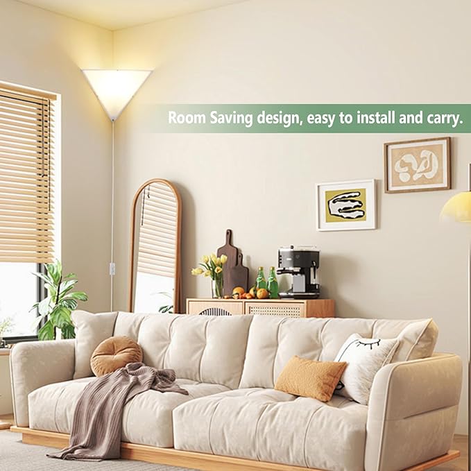 Dimmable Corner Lamp with Remote & Smart Bulb, Plug in Ceiling Light with Cord, Led Corner Lights for Living Room Bedroom Basement Office, Room-Saving Wall Light, Safe for Kids & Pets Design