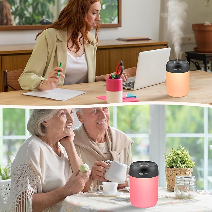 Portable Small Humidifier, 650ml Colorful Mini Humidifier for Bedroom, Office Desktop, Baby Room, Plants, Cool Mist Humidifiers(Black)