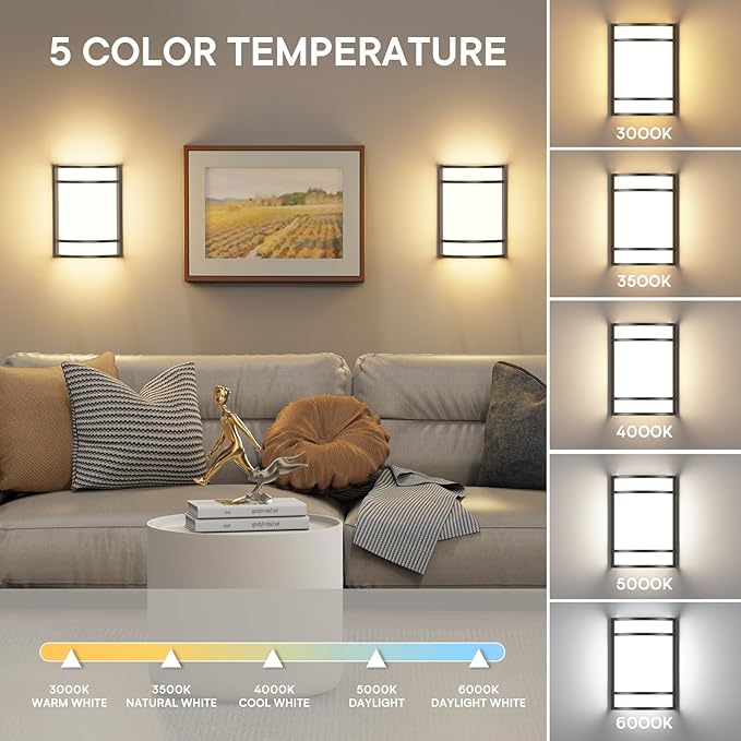 LED Indoor Wall Mount Light Fixture, Matte Black Wall Sconce Lighting, 3000K 4000K 5000K Adjustable, Half Cylinder Hallway Light Fixture for Living Room Bedroom Porch