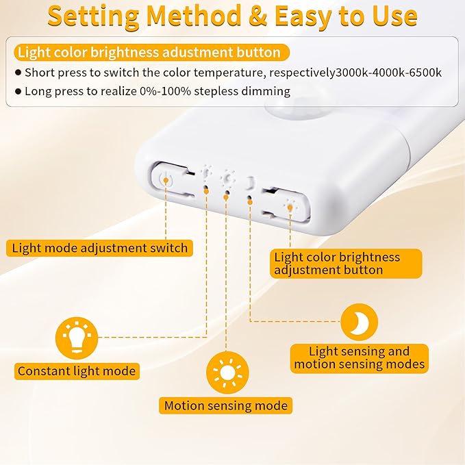 Wireless Under Cabinet Lighting 16 Inch 3 Pack, Magnetic Motion Sensor Light Indoor USB C Rechargeable Closet Lights, 3 Color Dimmable LED Night Light Stick on Under Counter Lights for Kitchen Stairs