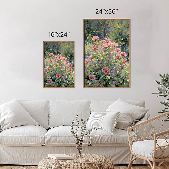 YeeHomedec Monet Botanical Framed Canvas Wall Art Set, Impressionist Floral Garden Wall Decor, Vintage Pond Tree Artwork, Nature Landscape Art Paintings for Living Room Bedroom Bathroom 24"x36"x3