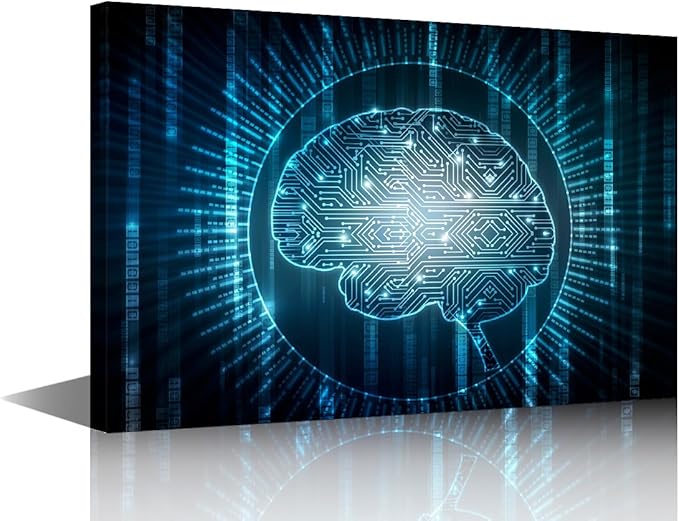 TUMOVO Artificial Intelligence Brain Canvas Wall Art for Living Room Home Decor Networking Poster Prints on Canvas Wall Decorations for Bedroom Office Framed Ready to Hang, 36x24in